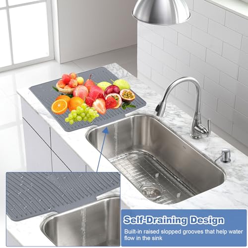 Silicone Dish Drying Mat with Drain Lip 23.6'' x 17.9'' Non