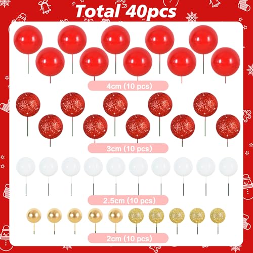 40 pcs Foam Ball Shaped Cake Toppers with Sticks Perfect for Birthday Party Baby Shower Christmas Party Decor Wedding Anniversary Chinese New Year (40 Count)