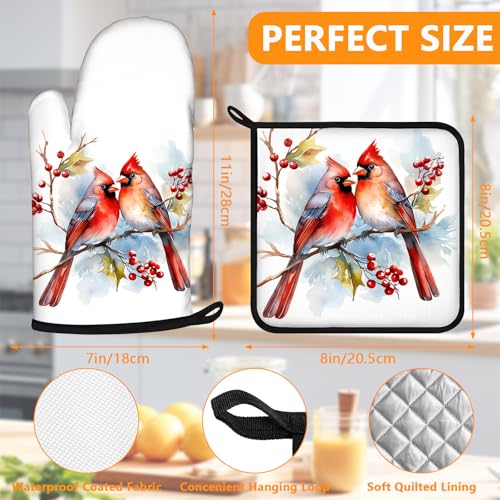 Red Birds Oven Mitts and Pot Holders Sets 4Pcs