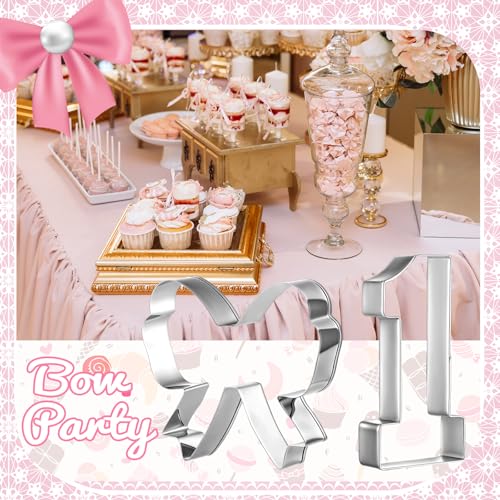 Pink Bow Birthday Party Supplies 2 Pcs 5 Inch Bow Cookie Cutter Number One Cookie Cutter Baking Mold Metal Sandwich Pancake Fondant Cake Mold First Birthday First Anniversary Wedding Party (2 Count)