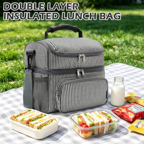Double Layer Cooler Insulated Lunch Bag Adult Lunch Box Large Tote Bag for Men (2 Count)