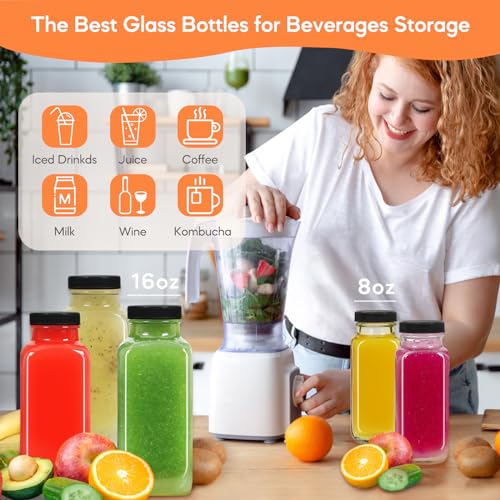 8oz 6 Pack Glass Juice Bottles with Leak (6 Count)