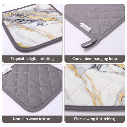 White Gold Marble Oven Mitts and Pot Holders Sets 4Pcs (4 Count)