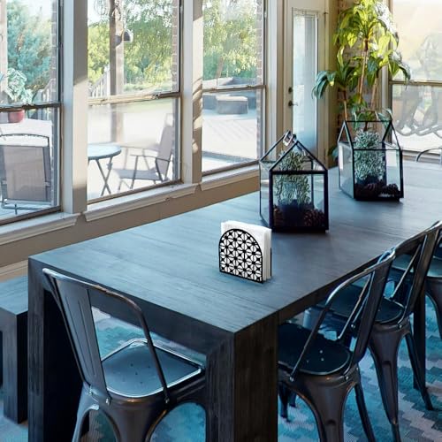 Modern Geometric Round Decorative Black Metal Napkin Holder for Table