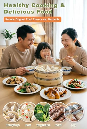 Bamboo Steamer Basket with Stainless Steel Rim 10 Inch Dumpling Steamer Kit