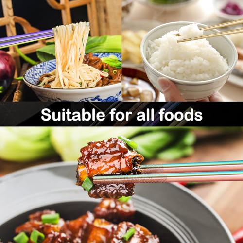 8 Pairs Metal Chopsticks Reusable Multicolor Stainless Steel Chopsticks Set Laser Engraved Non (8 Count)