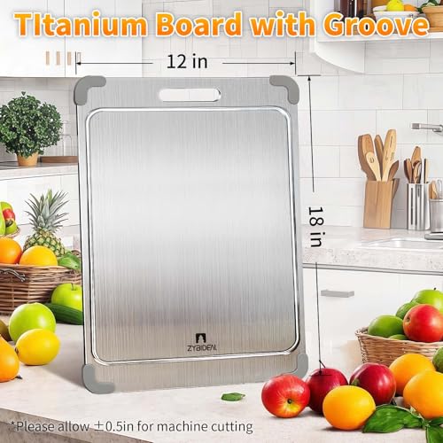 18*12" Pure Titanium Cutting Board with Groove and Silicone Corner