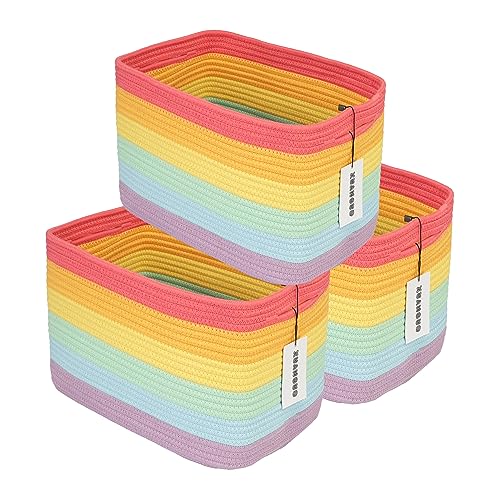 Woven Cotton Rope Storage Baskets 15x10x9.3" 3 Pack Rainbow