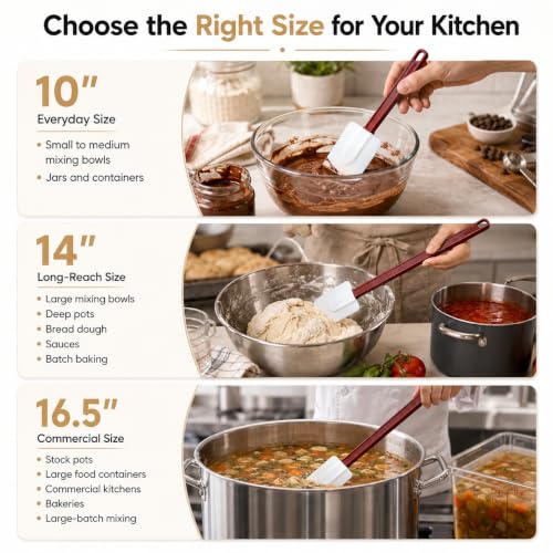 10 INCH Silicone Spatulas Heat Resistant Heavy Duty Rubber Spatulas Commercial Spatulas Set for Kitchen Use Silicone Cooking Utensils Sets of 2 (2 Count)