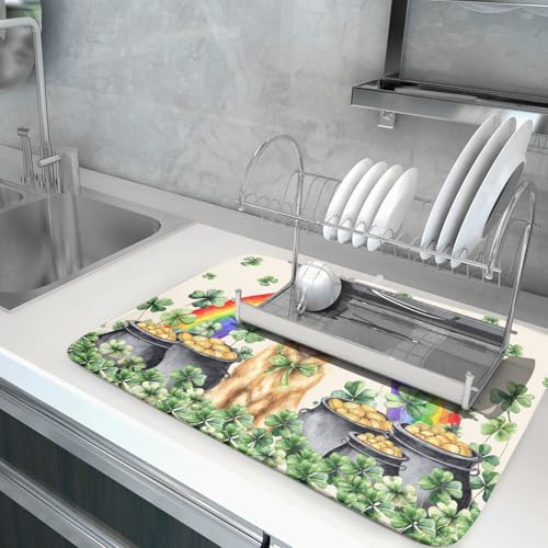 Funny Dog Dish Drying Mats for Kitchen Countertop Large Microfiber Absorbent Coffee Bar Mat