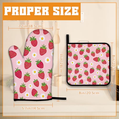 Cute Strawberry Oven Mitts and Pot Holders (4 Count)