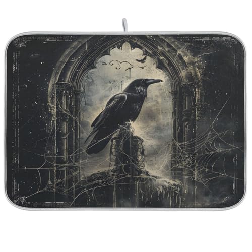 Halloween Crows Dish Drying Mat for Kitchen Counter Absorbent Microfiber Small Drying Pad Dish mats for Kitchen Countertops 16 x 18 Inch