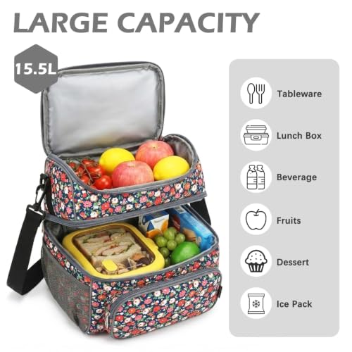 Double Layer Cooler Insulated Lunch Bag Adult Lunch Box Large Tote Bag for Men (2 Count)