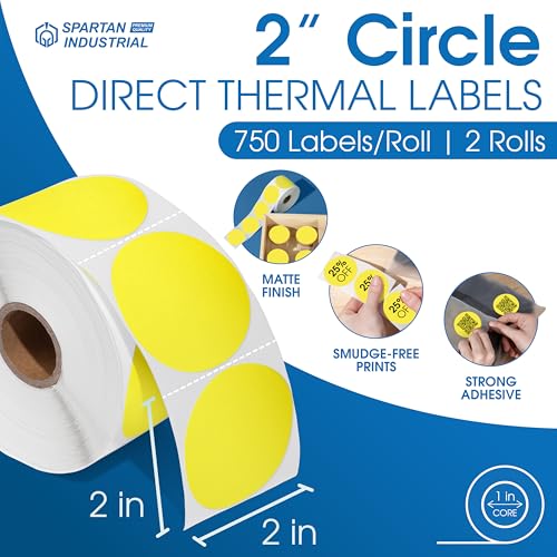 2" Circle Yellow Direct Thermal Labels (750 Count)