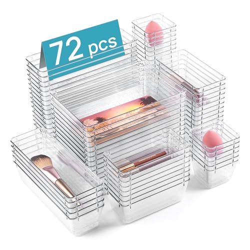 72 PCS Clear Plastic Drawer Organizers Set (72 Count)