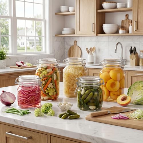 50oz Large Square Glass Jars with Airtight Lids (3 Count)