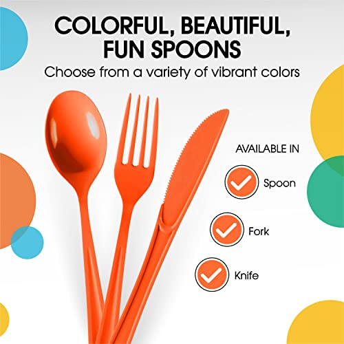 Party Solids Orange Plastic Spoons 200 Pieces Orange Spoons Disposable Utensils Heavy Duty Plastic Cutlery Set Disposable Cutlery Sets Flatware Sets Silverware Set Party Supplies & Party Tableware (200 Count)