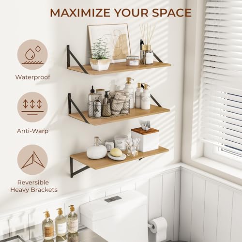 24W x 12D Deep Floating Shelves Set of 3 Oak (3 Count)