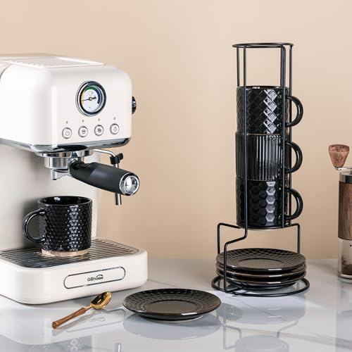 6 OZ Coffee Mugs with Saucer and Stand (4 Count)