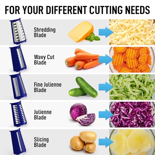 Rotary Cheese Grater Manual Hand Crank 5 Blade Shredder