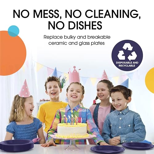 Party Solids Navy Plastic Plates For Party 10" Navy Disposable Plates Heavy Duty 100 Pcs Plastic Dinnerware Sets Heavy Duty 350 GSM Disposable Dinnerware Set (100 Count)