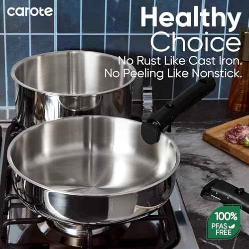 18pcs Tri Ply Stainless Steel Cookware Set with Detachable Handle