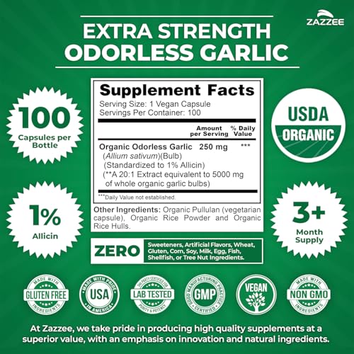 USDA Organic Odorless Garlic 20 (100 Count)