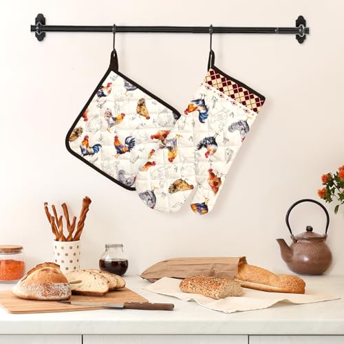 Farmhouse Rooster Oven Mitts and Pot Holders Set (2 Count)