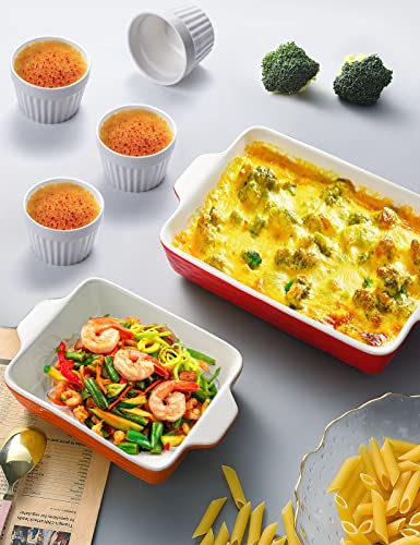 Ceramic Baking Dish and Ramekins Set Casserole Dish with Handles Packaging Upgrade Nonstick Ceramic Bakeware Ramekins Bowls for Baking Souffle
