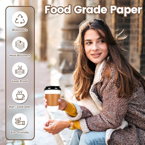 12 oz Disposable Paper Coffee Cups with Lids & Sleeves (100 Count)