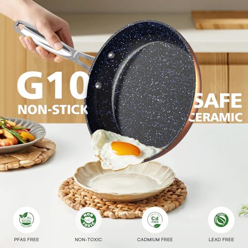 3-Piece 8”, 10”, 12” Forged Lightweight Frying Pan Set, Cozy Blue