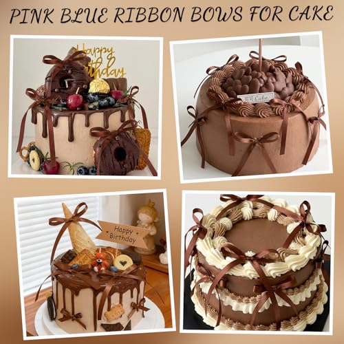 30 Pack Brown Bow Cake Toppers Brown Ribbon Bows for Cake (30 Count)