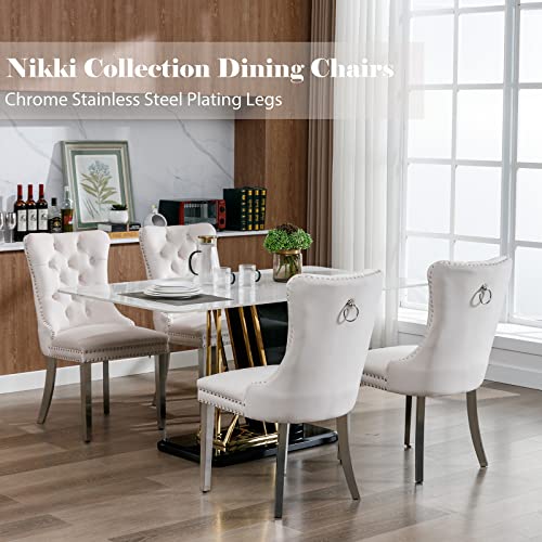 Beige Velvet Dining Chairs Set of 4 (4 Count)