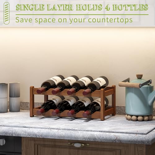 Bamboo Wine Rack Wine Storage Cabinet Shelf 8 Bottle Wine Racks Countertop Sturdy for Kitchen Dining Room Pantry