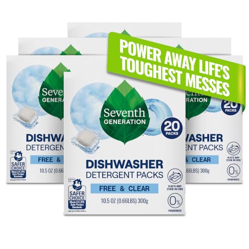 Dishwasher Detergent Packs Free & Clear Pack of 6 for sparkling dishes Dishwasher tabs (120 Count)