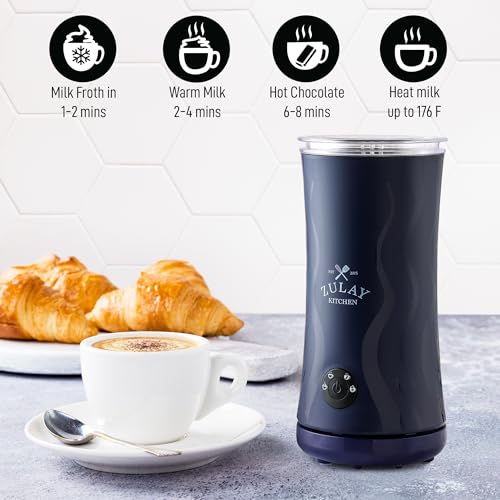 Zulay 4-in-1 Milk Frother and Steamer - Automatic Hot and Cold Foam Maker with Auto Shut Off & Temperature Control for Coffee, Latte, Cappuccino, Hot Chocolate - Navy