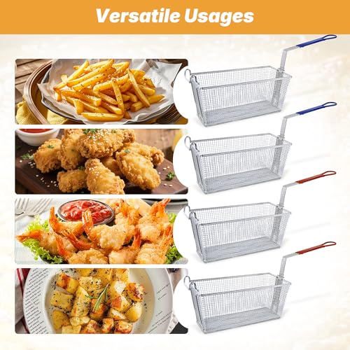 4 Pack Commercial Deep Fryer Baskets with Front Hooks (4 Count)