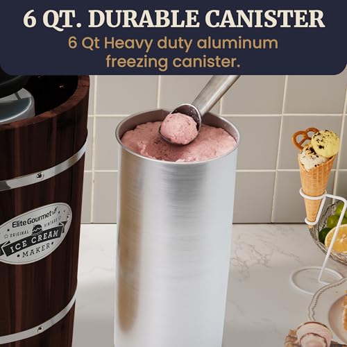 EIM949 6Qt Old Fashioned Walnut Wood Bucket Ice Cream Maker