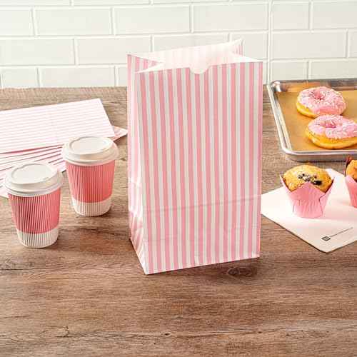 Pink And White Stripe Paper Bag (100 Count)