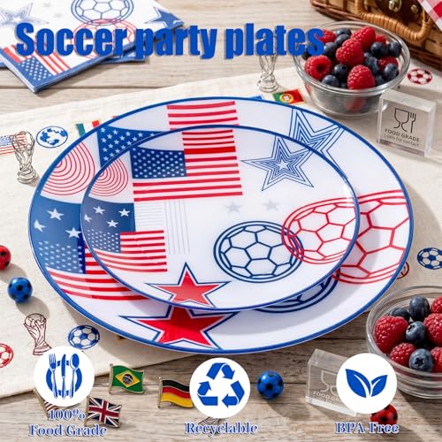 20 Red and Blue Plastic Soccer Plates