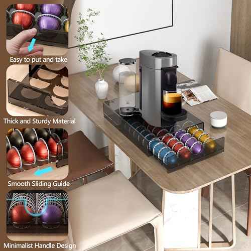 Acrylic Coffee Pod Organizer for Nespresso Vertuo Pod Holder 40 Pods Clear Vertuo Pod Storage Drawer