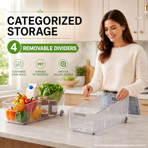 2 Pack Fridge Organizer Bins with Wheels (2 Count)