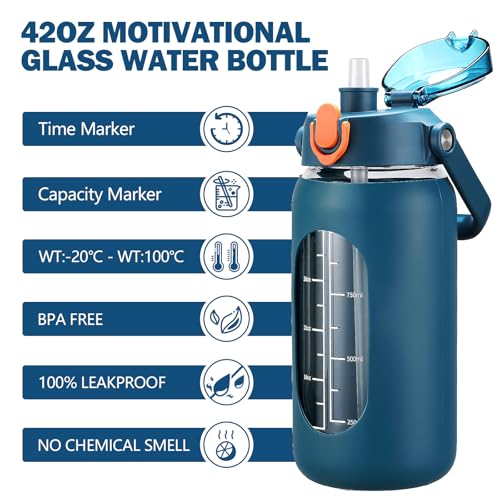 42oz Glass Water Bottles with Straw