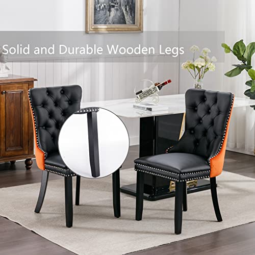 Orange Velvet and Black PU Upholstered Dining Chairs Set of 6 (6 Count)