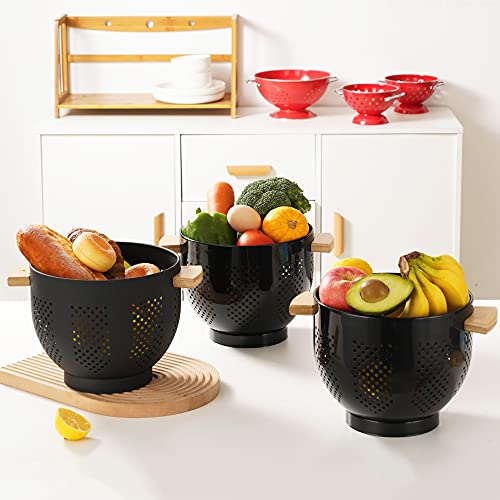 Metal Colander with Wood Handle and Stable Base