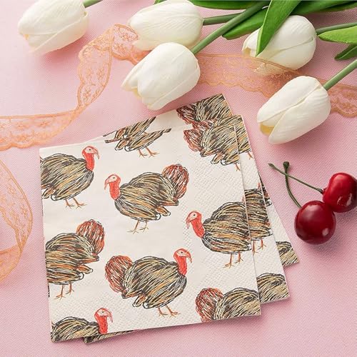 100 Pack Turkey Thanksgiving Cocktail Napkins for Party Supplies (100 Count)