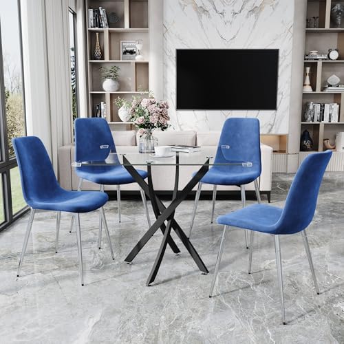 36” Square Glass Dining Table Set for 4