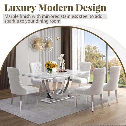Marble Dining Table Set for 6 (7 Count)