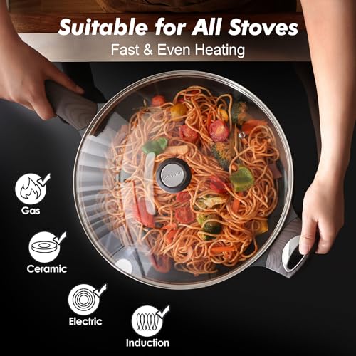 12.5inch Nonstick Frying Pan Paella Pan with Lid