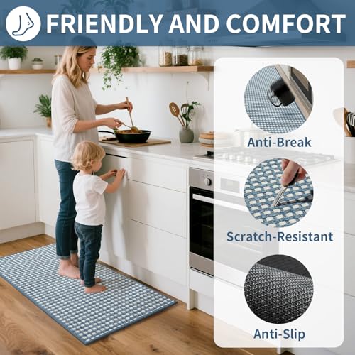 Long Kitchen Runner Rugs Kitchen Mat Non Slip Washable Blue 36"x71" (17.6701 Sq Ft)